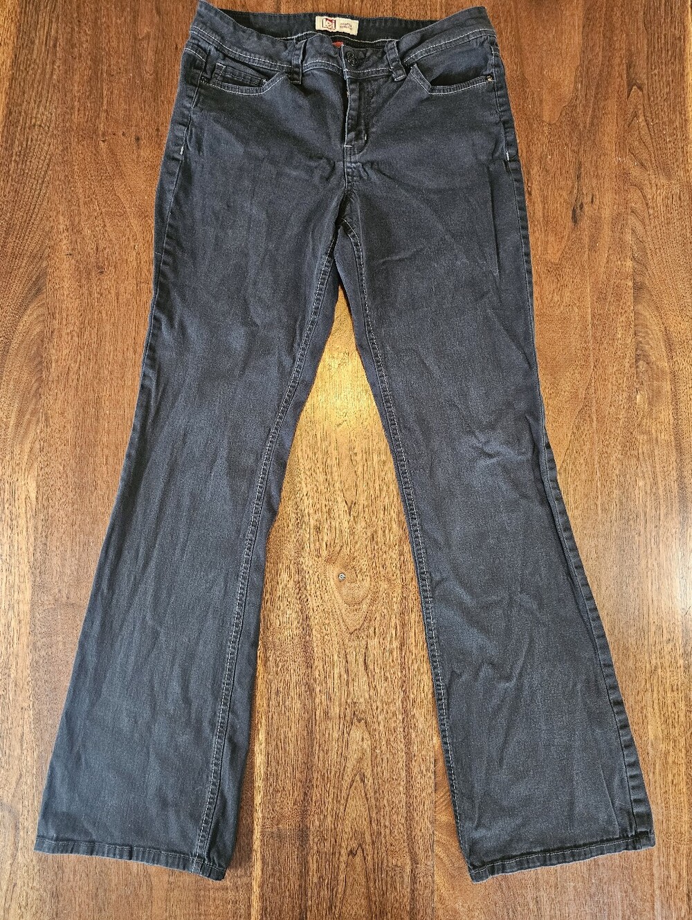 LEI Sophia Hipster Flare Jeans Black Denim Size 11
